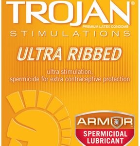 Trojan Stimulations Ultra Ribbed Spermicidal - 12 Pack