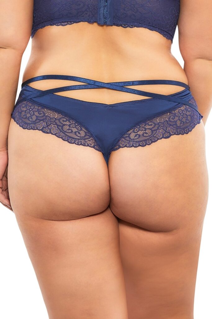 High Leg Lined Thong With Crossing Back Straps - Estate Blue - 1x