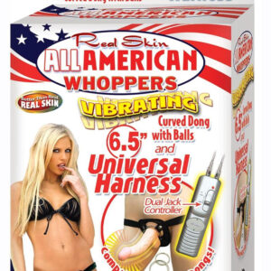 All American Whoppers Vibrating 6.5-Inch Dong With Universasl Harness - Flesh