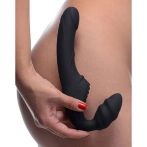 Slim Rider Ribbed Vibrating Silicone Strapless Strap-On