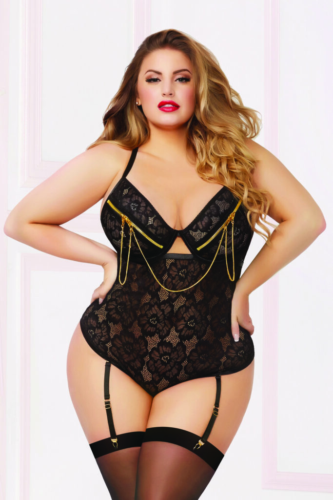 Lace & Zipper Teddy - 3x4x - Black