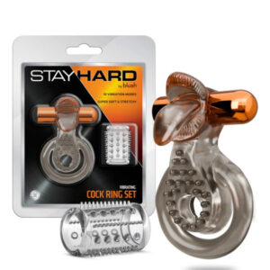 Stay Hard Vibrating Cock Ring Set With Sleeve Textured Sheath