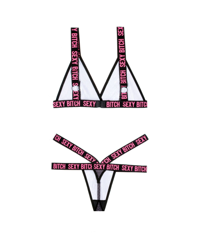 Sexy Bitch Bralette and Strappy Panty Set - Black - L/xl