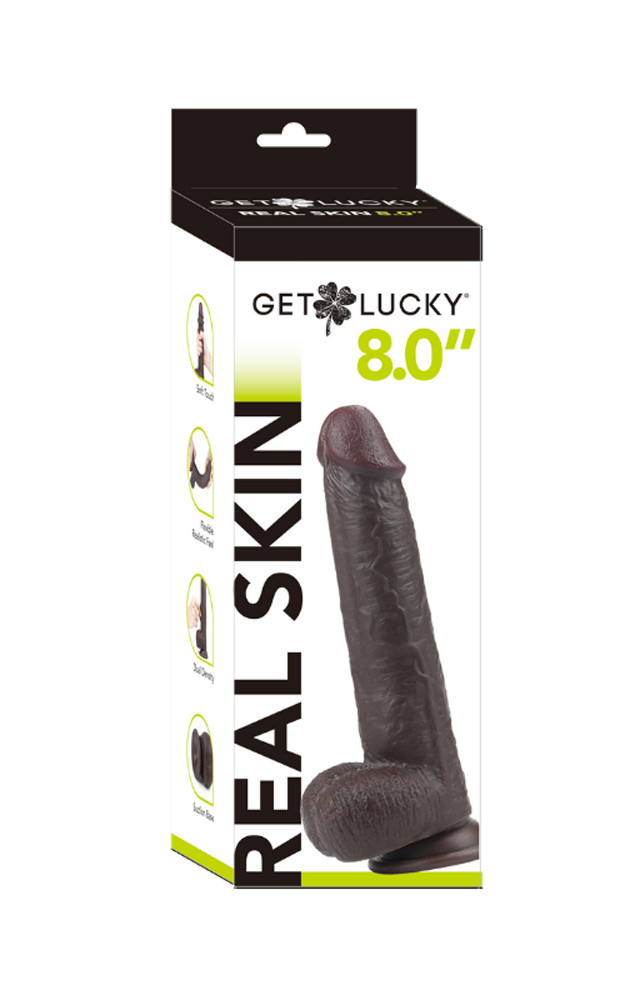 Get Lucky Real Skin 8" Dual Layer Dildo Dark Brown
