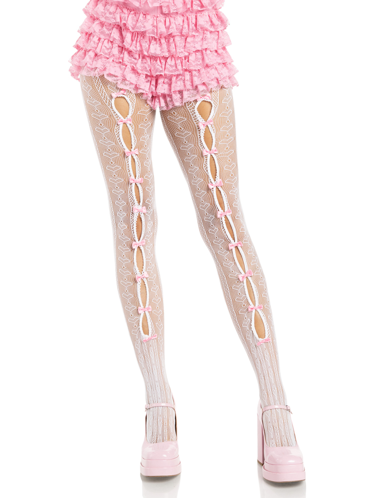 Sweetheart Striped Tights - Os - White/pink