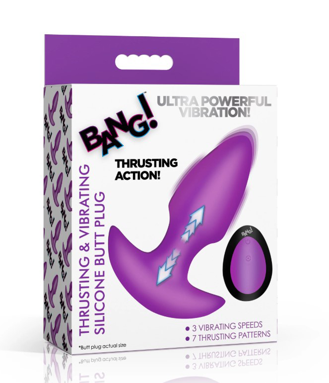 Thrusting and Vibrating Silicone Butt Plug - Purple