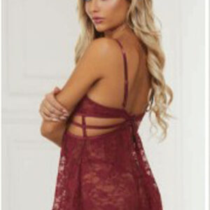 2 Pc Lace Babydoll and G-String Set - One Size -  Wine