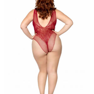 Net and Lace Bodysuit - 1x/2x - Burgundy