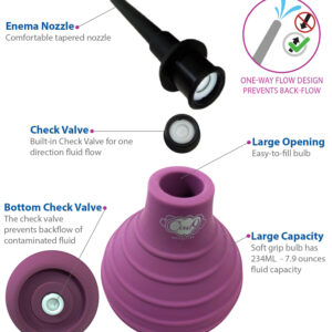 Health and Wellness Deluxe Enema Douche Non- Backflow One-Way Valve - 7.9 Fl. Oz. - Plum