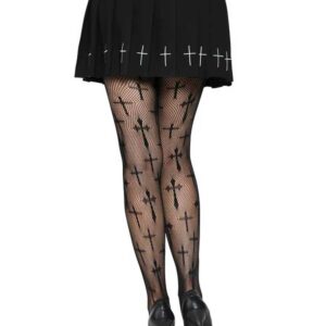 Worship Me Cross Net Tights - 1x/2x - Black