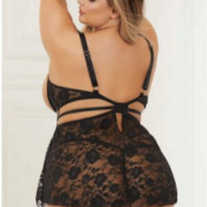 2 Pc Lace Babydoll and G-String Set - Queen -  Black