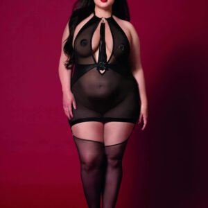 Fetish Garter Slip and Flogger Dmnd - Queen Size - Black