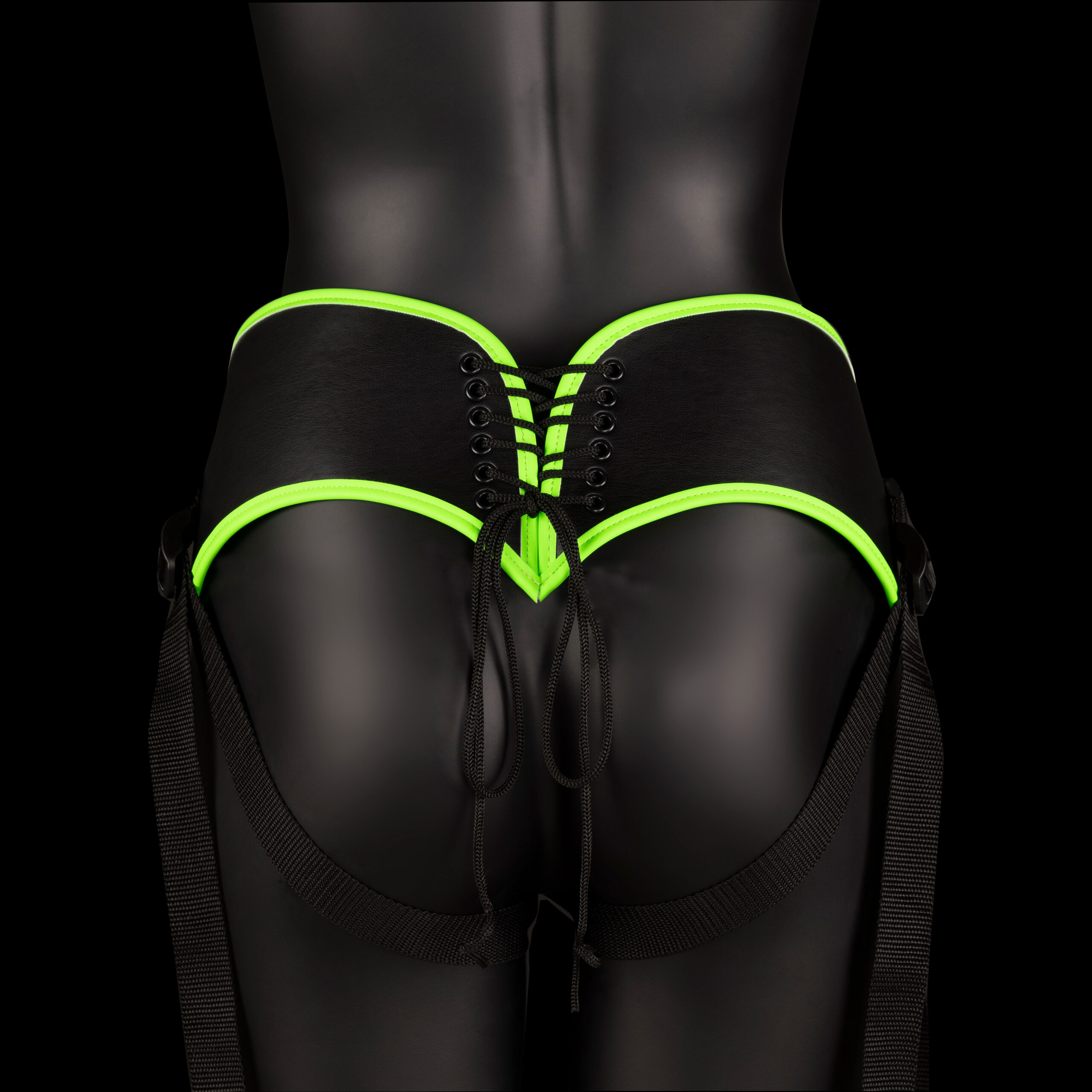Bonded Leather Strap-on With Silicone Dildo 5.7 Inch - Glow in the Dark