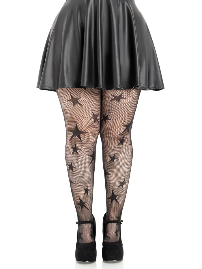 Star Net Tights - 1x 2x - Black