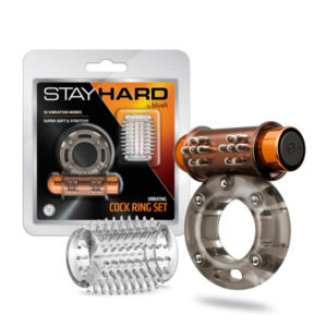 Stay Hard Vibrating Cock Ring Set With Sleeve Textured Sheath