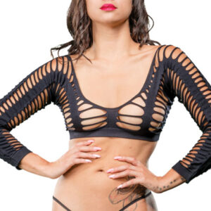All Over Sraps Mesh Crotchless Leggings - One Size - Black