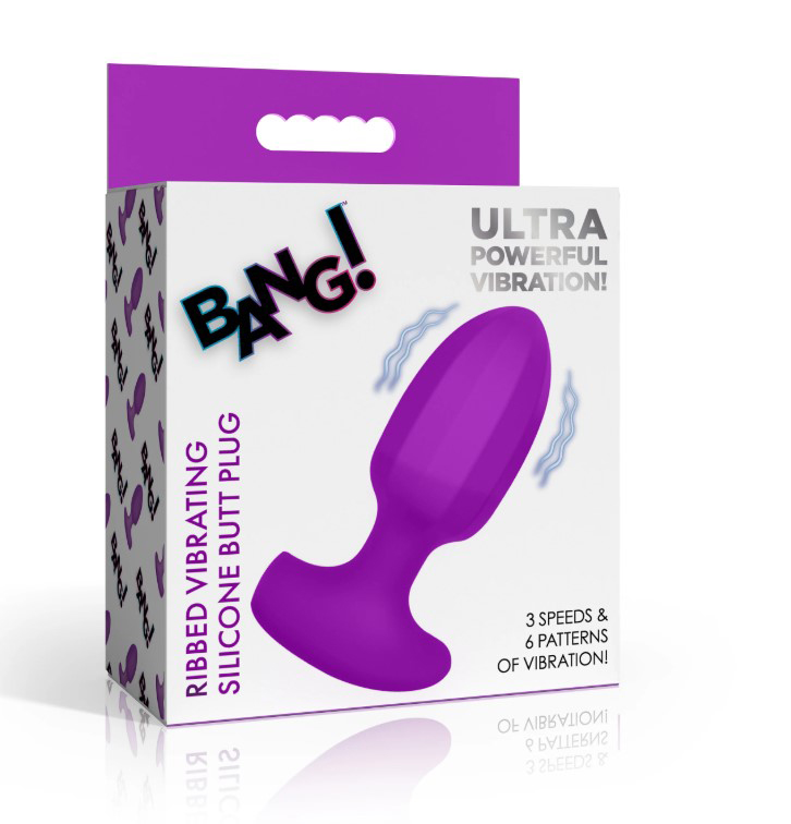 Ribbed Vibrating Silicone Butt Plug - Purple