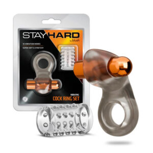 Stay Hard Vibrating Cock Ring Set With Sleeve Textured Sheath