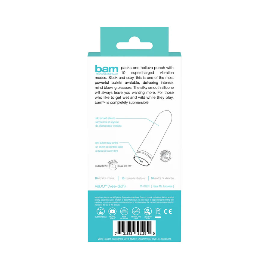 Bam Rechargeable Bullet - Tease Me Turquoise - Image 2